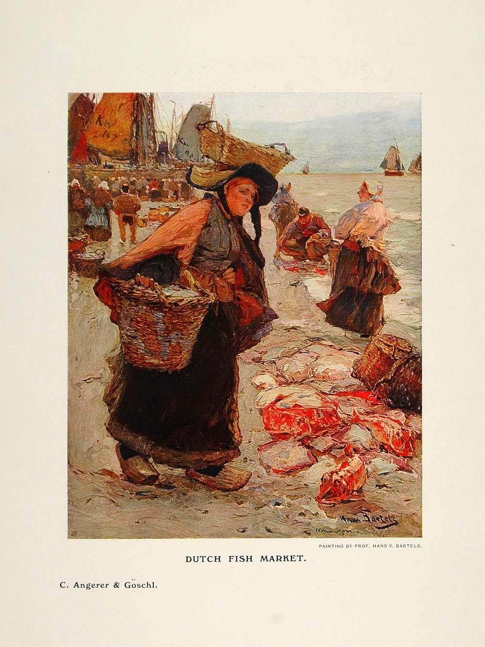 W．RUSSELL FINT（W.ラッセル　フリント）、海辺の漁師の娘 1908 Print Dutch Fish Market Woman Hans von Bartels - ORIGINAL
