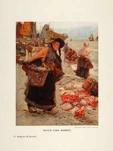 1908 Print Dutch Fish Market Woman Hans von Bartels - ORIGINAL PNR2