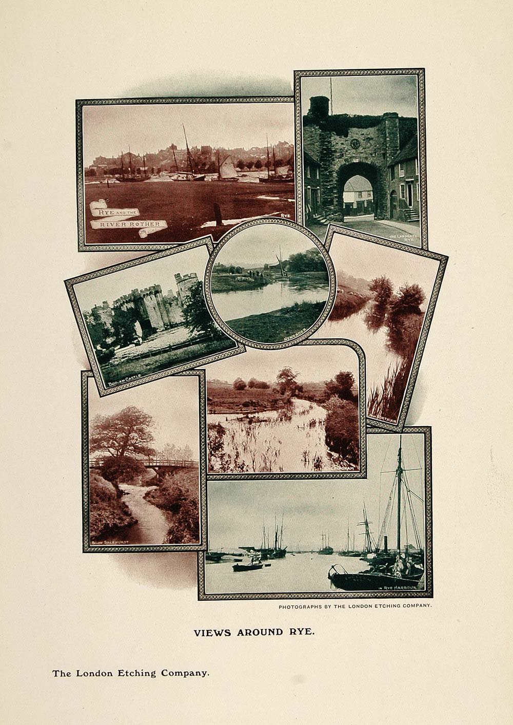 1908 Print Rye England River Rother Bodiam Castle Town - ORIGINAL PNR2