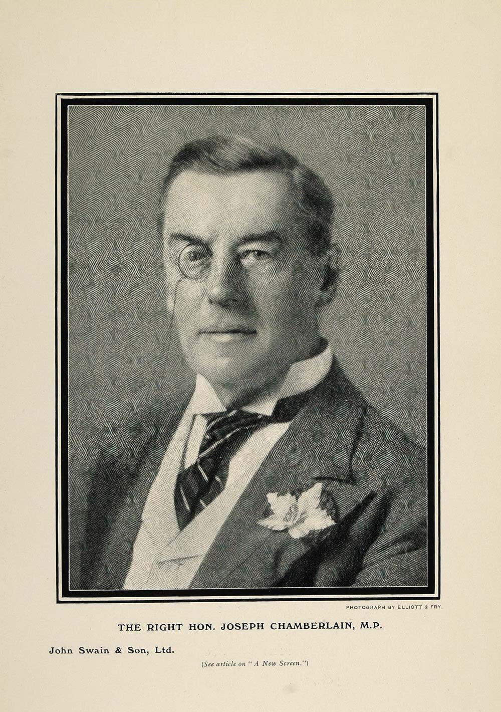 1908 Print Portrait Joseph Chamberlain British M. P. - ORIGINAL HISTORIC PNR2