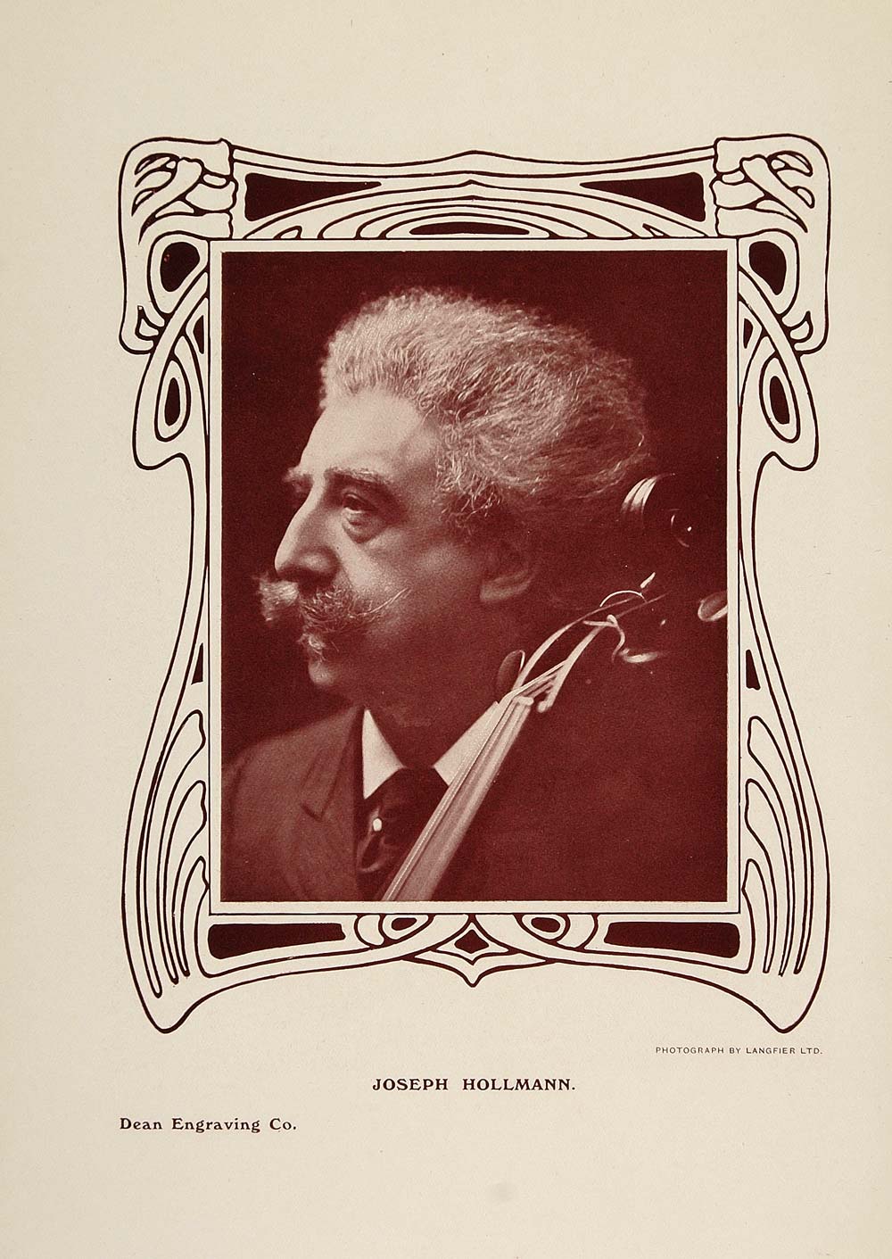 1908 Print Portrait Head Joseph Hollmann Cello Cellist ORIGINAL HISTORIC PNR2