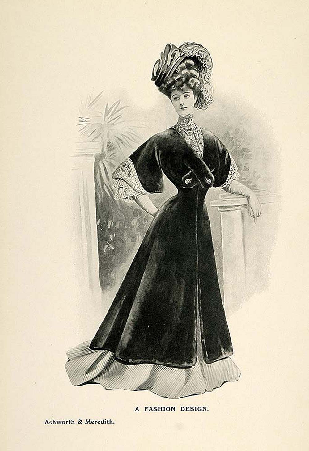 1908 Print Victorian Woman Fashion Design Costume Dress - ORIGINAL PNR2
