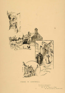 1898 Print Cornwall St. Just Church Kynance Cove Mawes - ORIGINAL PNR3
