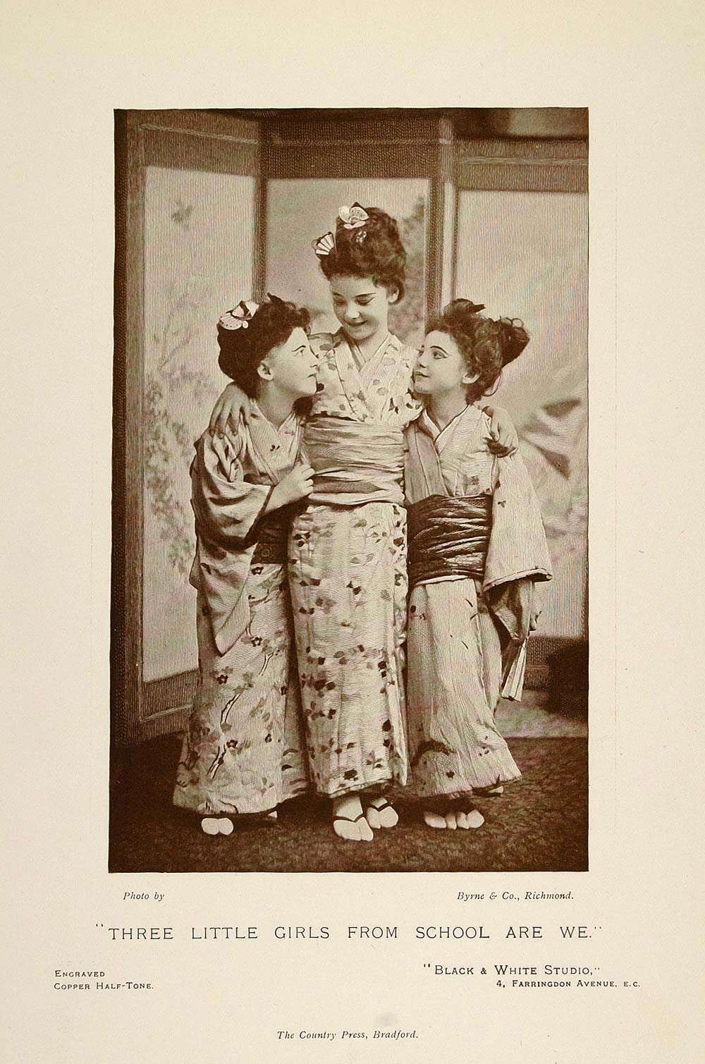 1898 Print Japanese Girls Schoolgirls Kimono Costume - ORIGINAL HISTORIC PNR3