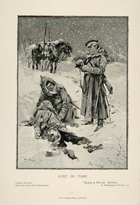 1898 Print Wounded Soldier Horse Winter Snow W. Dewar ORIGINAL HISTORIC PNR3