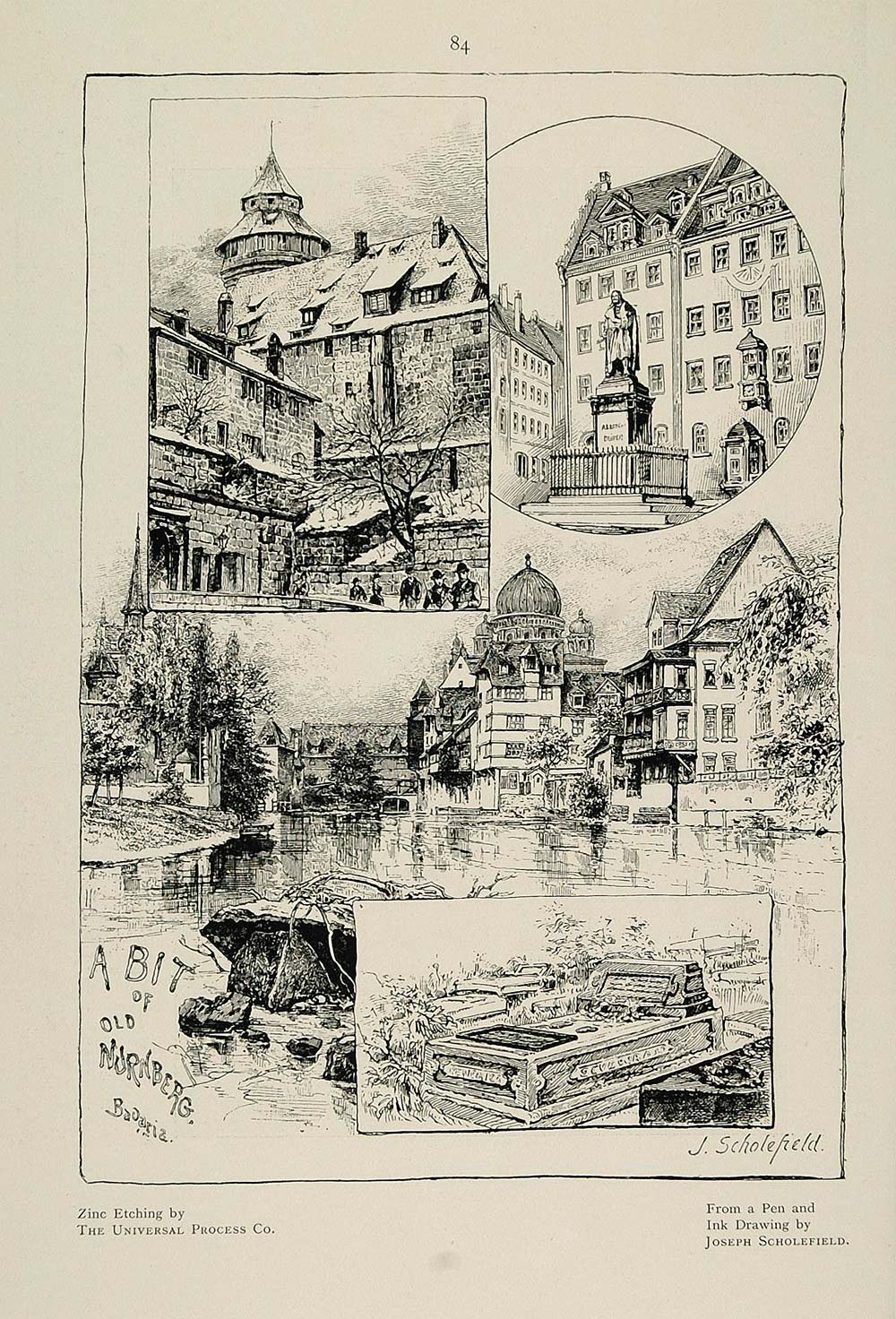 1901 Print Nurnberg Nuremberg Bavaria J. Scholefield - ORIGINAL HISTORIC PNR4
