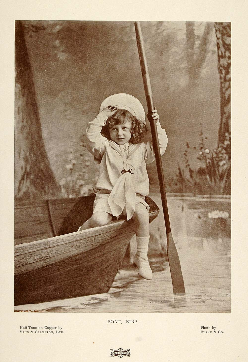 1901 Print Victorian Child Sailor Suit Hat Boat Paddle ORIGINAL HISTORIC PNR4