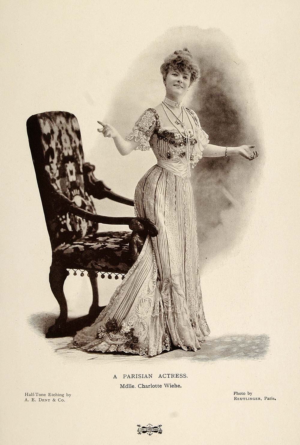 1901 Print Portrait Charlotte Wiehe French Actress - ORIGINAL HISTORIC PNR4