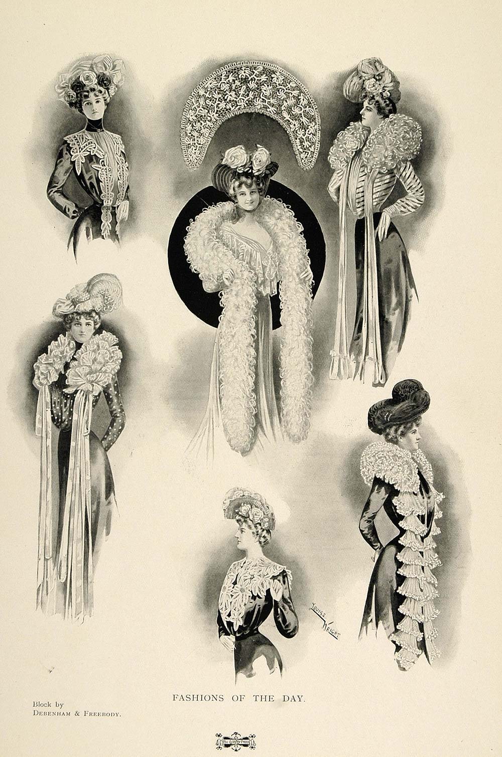 1901 Print Edwardian Fashion Women Lace Feather Boa - ORIGINAL HISTORIC PNR4