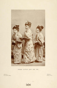 1901 Print Japanese Girls Children Kimono Fan Costume ORIGINAL HISTORIC PNR4
