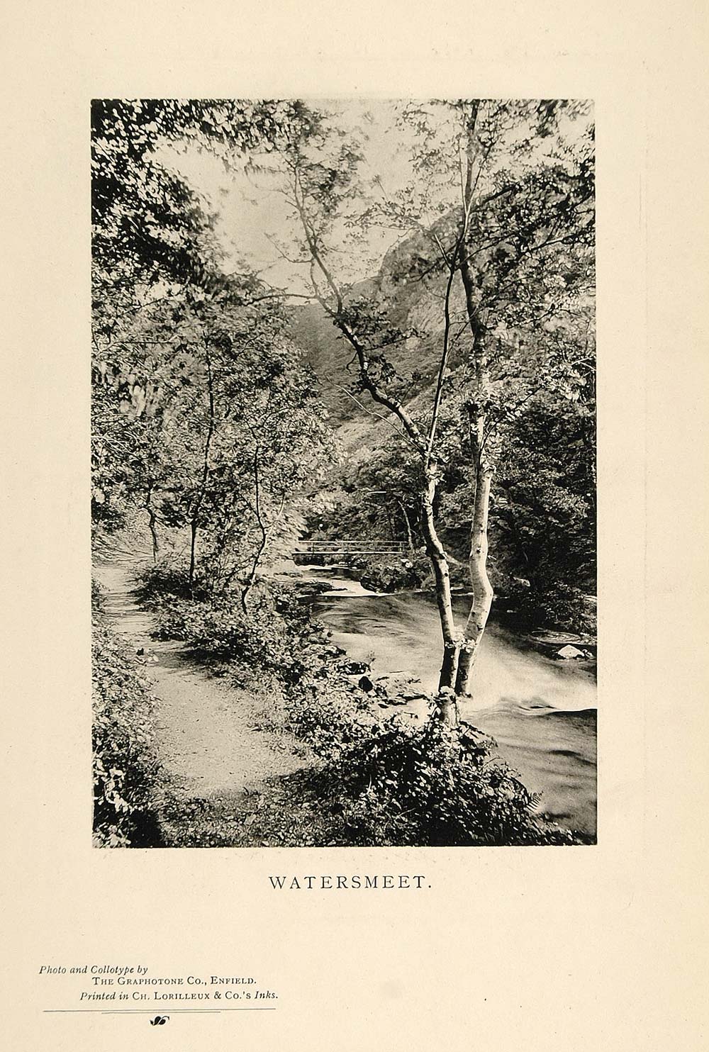 1901 Print Landscape Watersmeet North Devon England - ORIGINAL HISTORIC PNR4