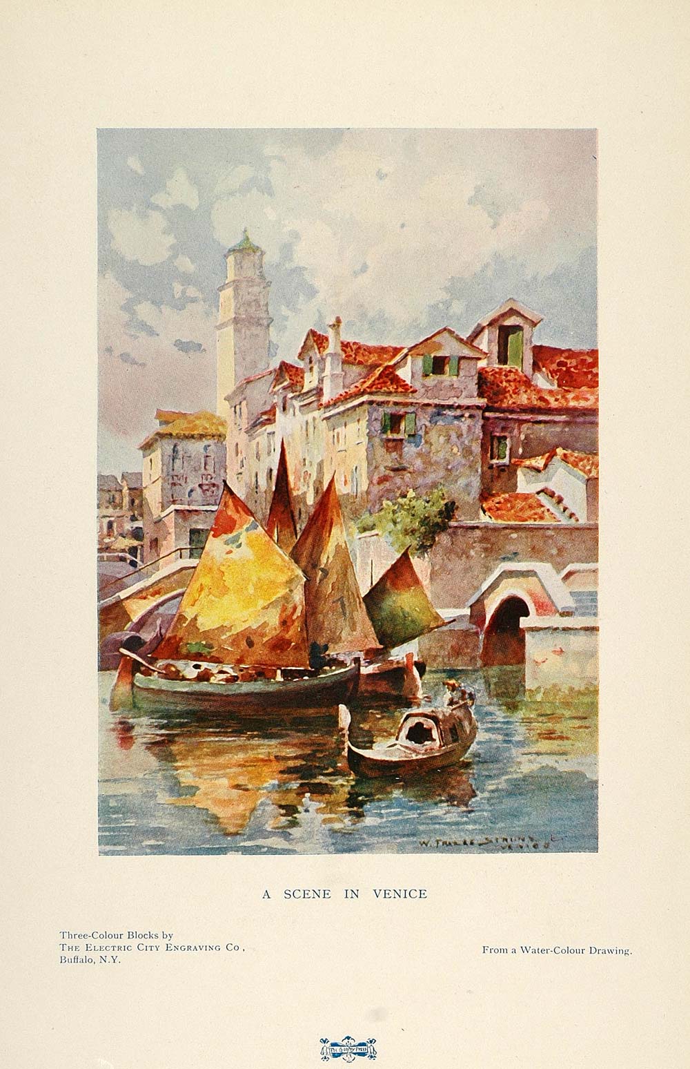 1901 Color Print Venice Italy Boats Canal Buildings - ORIGINAL PNR4