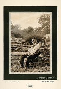 1901 Print Portrait Woodsman Man Ax Split Rail Fence - ORIGINAL HISTORIC PNR4