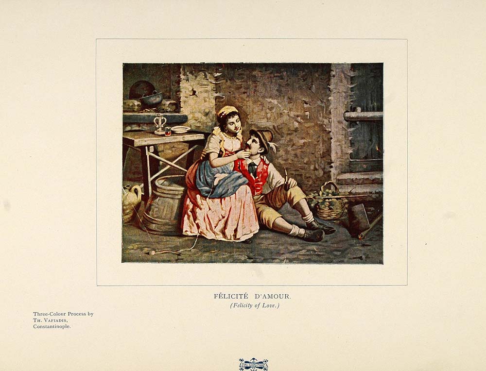 1901 Color Print Felicite d'Amour Lovers Love Romance - ORIGINAL PNR4