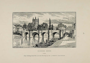 1897 Print Hereford Bridge River Wye Ed. J. Burrow - ORIGINAL PNR5