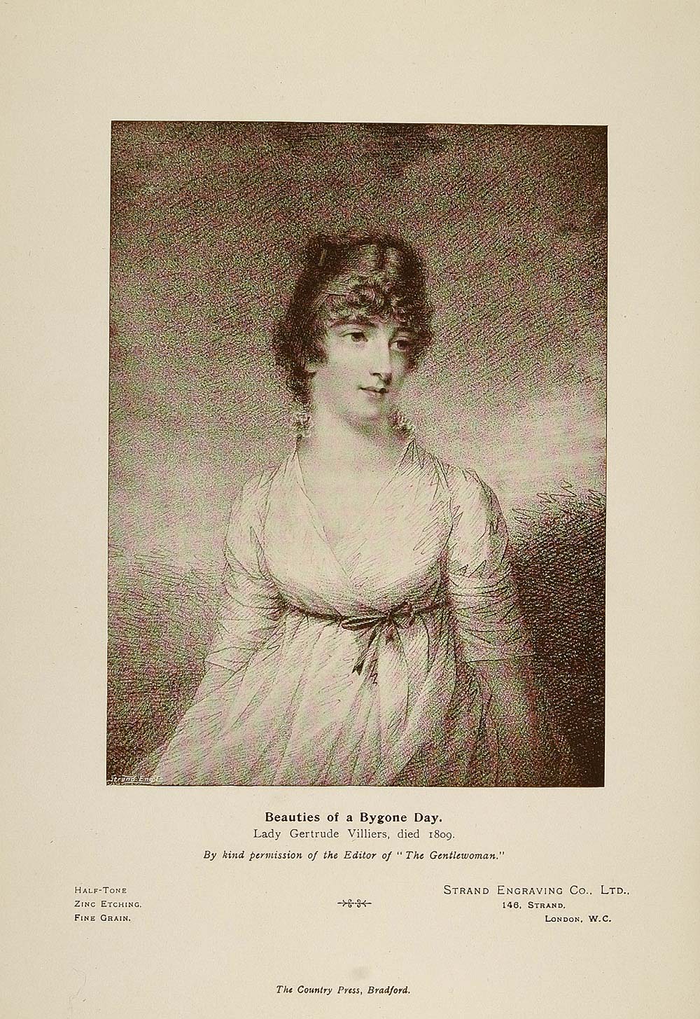 1897 Print Portrait Lady Gertrude Villiers British - ORIGINAL PNR5