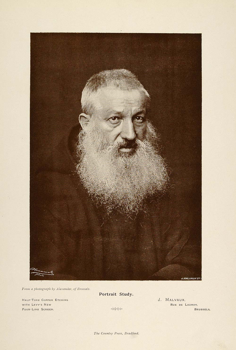 1897 Print Portrait Study Old Man White Beard Monk - ORIGINAL HISTORIC PNR5