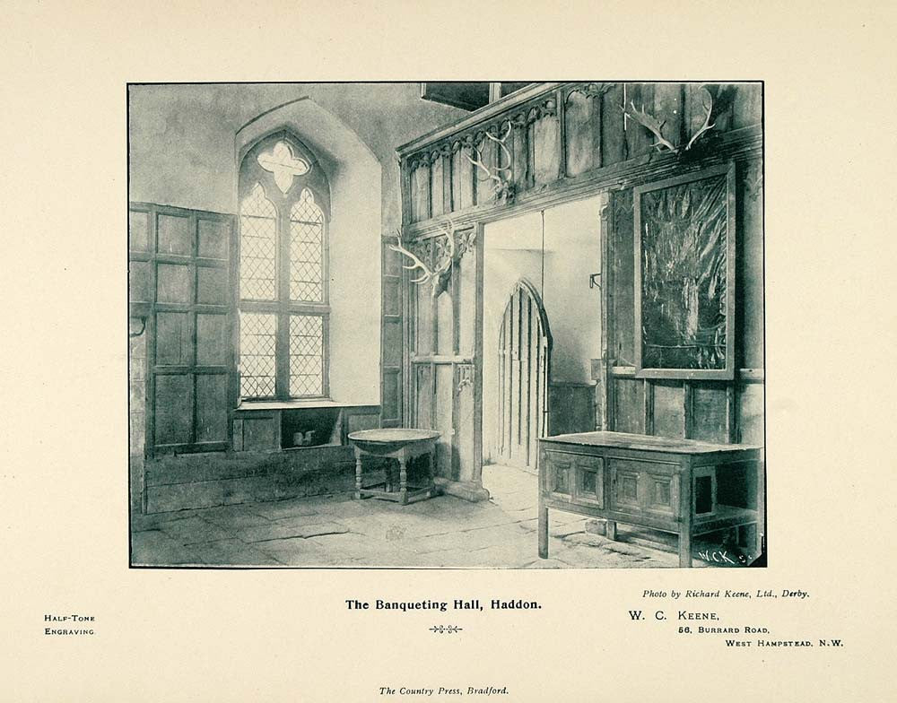 1897 Print Interior Banqueting Hall Haddon Derbyshire ORIGINAL HISTORIC PNR5