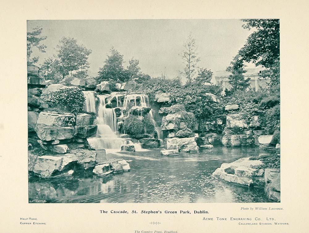 1897 Print Cascade St. Stephen's Green Park Dublin - ORIGINAL HISTORIC PNR5