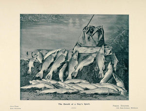 1897 Halftone Print Fish Fishing Fisherman's Catch - ORIGINAL HISTORIC PNR5
