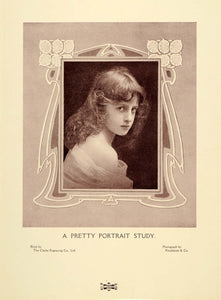 1907 Print Art Nouveau Portrait Study Edwardian Girl Freckleton Clarke PNR7