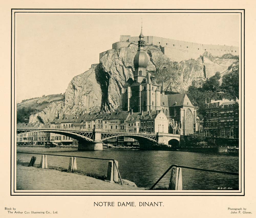1907 Print Notre Dame Cathedral Dinant River Meuse Belgium Gothic PNR7