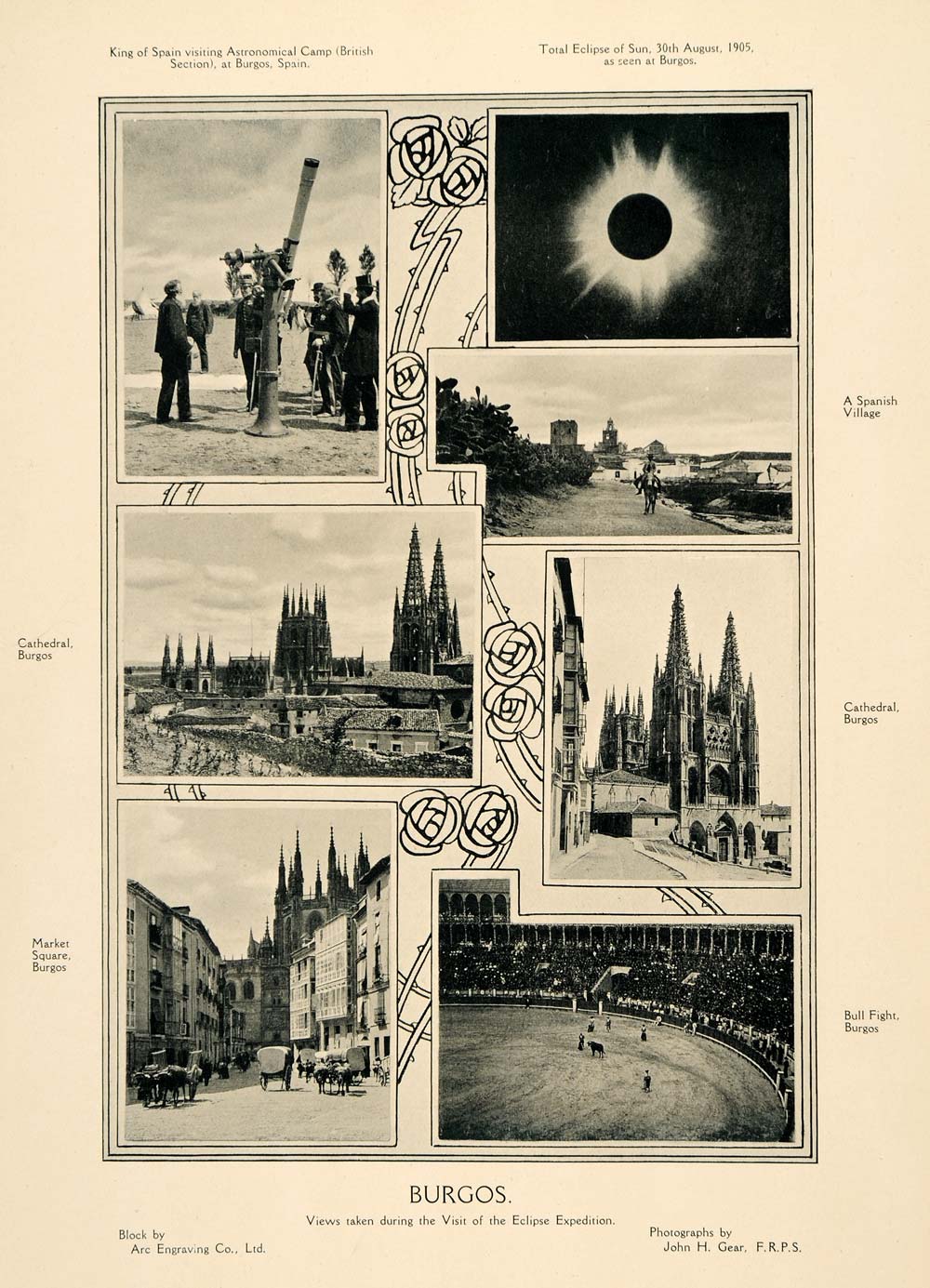 1907 Print Burgos Spain Eclipse Sun Cathedral Bullfight Lick Observatory PNR7