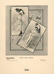 1907 Print Reinhold Thiele Art Nouveau Umbrella Lady Decorative Design PNR7