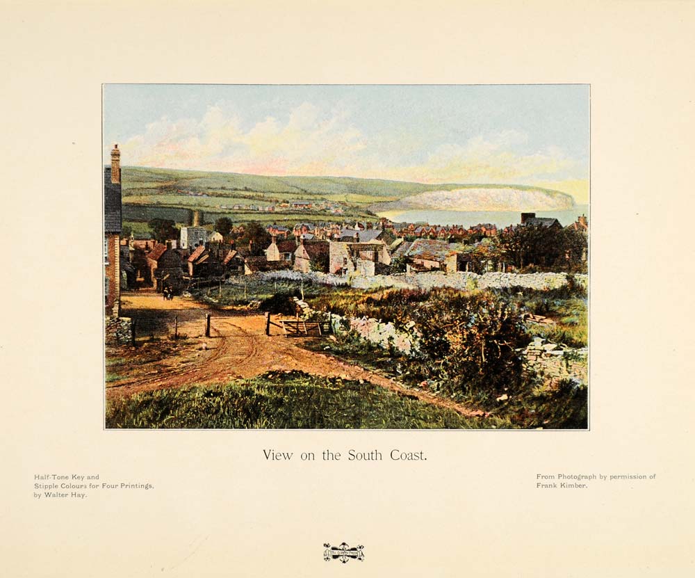 1905 Print White Cliffs Dover England Village Frank Kimber Walter Hay PNR8