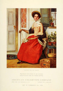 1905 Print Percival De Luce Lady Waiting Coach Costume Colortype Painting PNR8