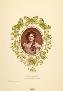 1905 Print Gudrun Carlson Danish Actress Art Nouveau Portrait Border PNR8
