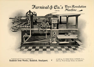 1905 Ad Print Furnival Two-Revolution Printing Press Machine Reddish Iron PNR8