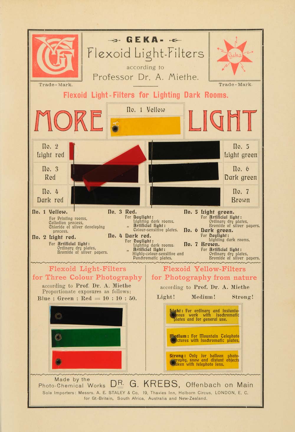 1905 Ad Print Geka Flexoid Light Filters Samples Photography G. Krebs PNR8