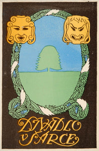 1914 Ottokar Stafl Theatre Masks Divadlo Mini Poster - ORIGINAL PO1