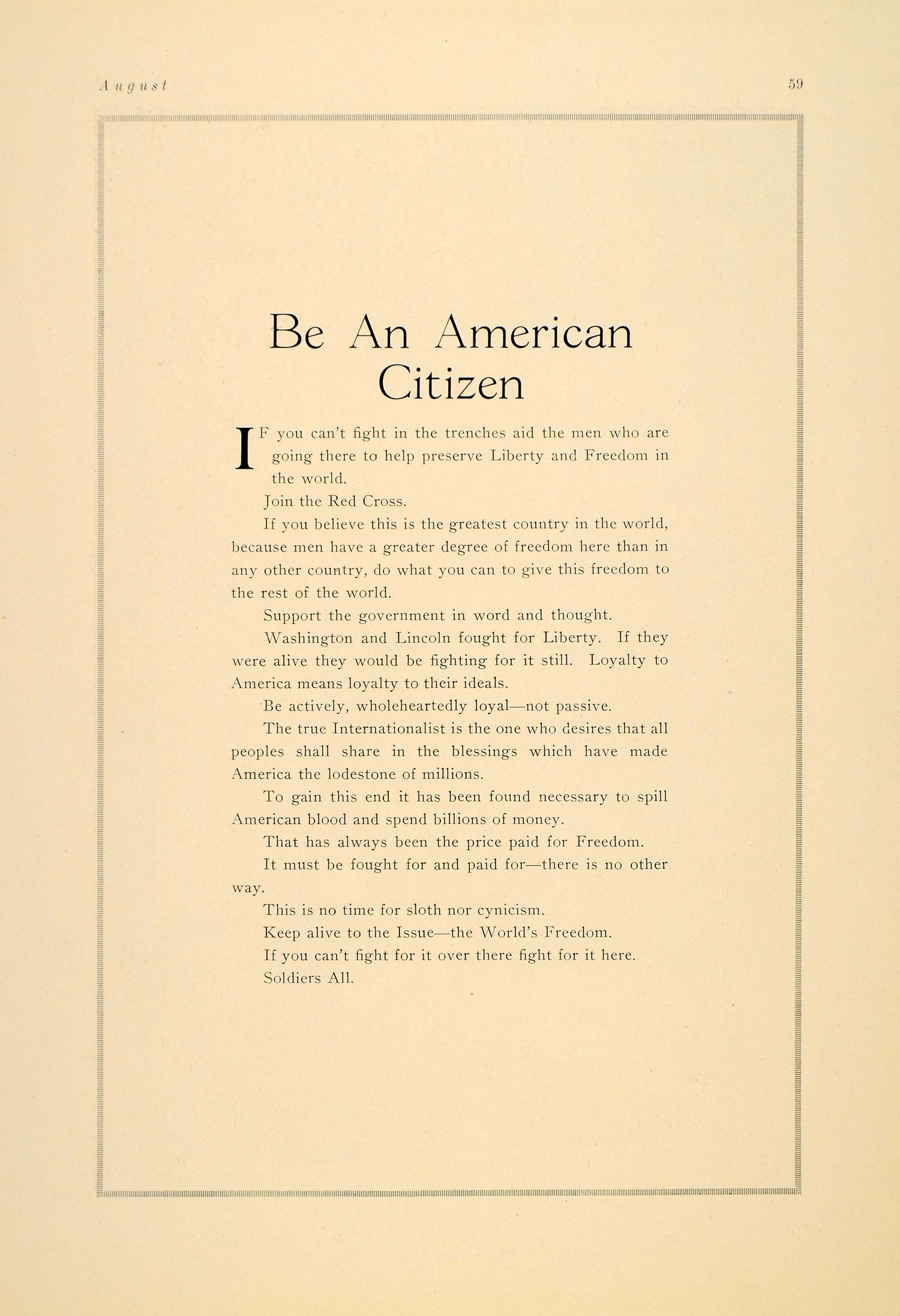 1917 American Citizen WWI Patriotism Patriotic Message - ORIGINAL PO2