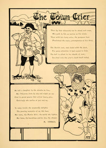 1898 Lithograph England Town Crier Bell Poem Art Nouveau Yendis Footman PO3
