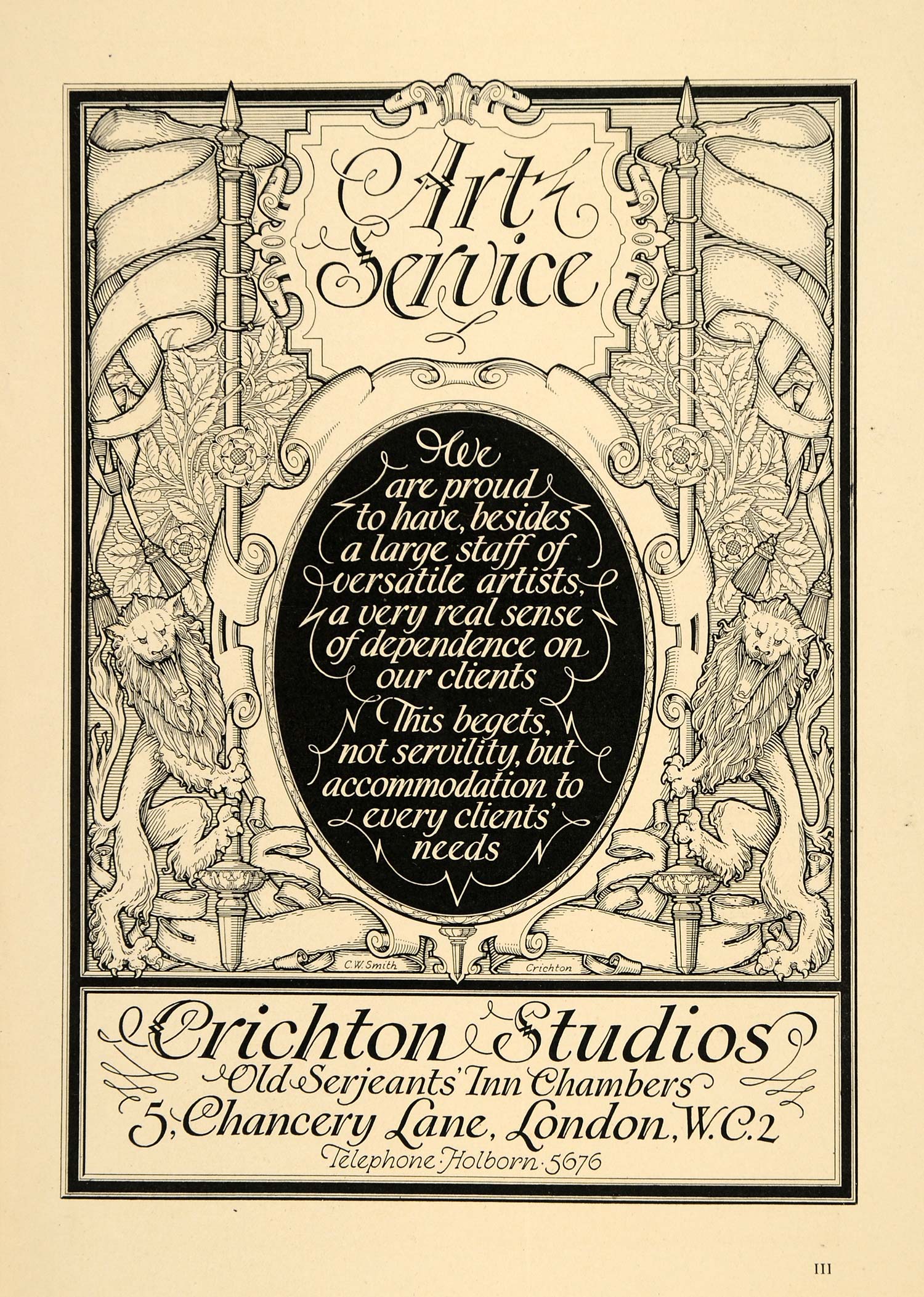 1926 Ad Crichton Studios Graphic Design Lyon Art Nouveau Serjeants' Inn PO4