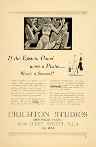 1927 Ad Crichton Studios London Art Deco Graphic Design Poster Nude Woman PO4
