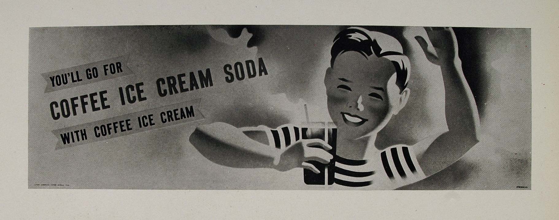 1947 Print Coffee Ice Cream Soda Boy Binder Poster Ad ORIGINAL HISTORIC POS1