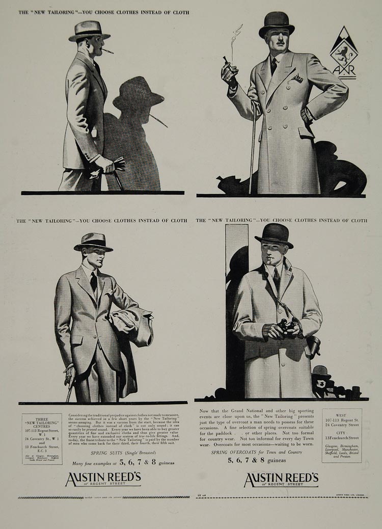 1928 Austin Reed's Regent St. Men Clothes Tom Purvis Ad ORIGINAL HISTORIC IMAGE