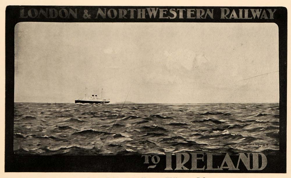 1927 Norman Wilkinson Ship Railroad Poster B/W Print - ORIGINAL HISTORIC POS3