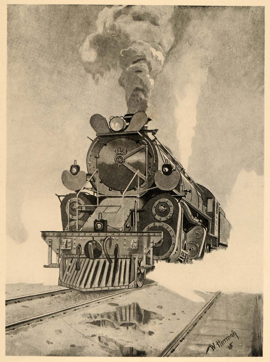 1926 Steam Train Locomotive Railroad W. Hermann Print ORIGINAL HISTORI ...