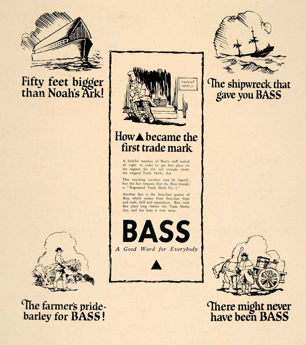 1926 Bass Ale Ratcliff Gretton Trademark History Print ORIGINAL HISTORIC POS8A