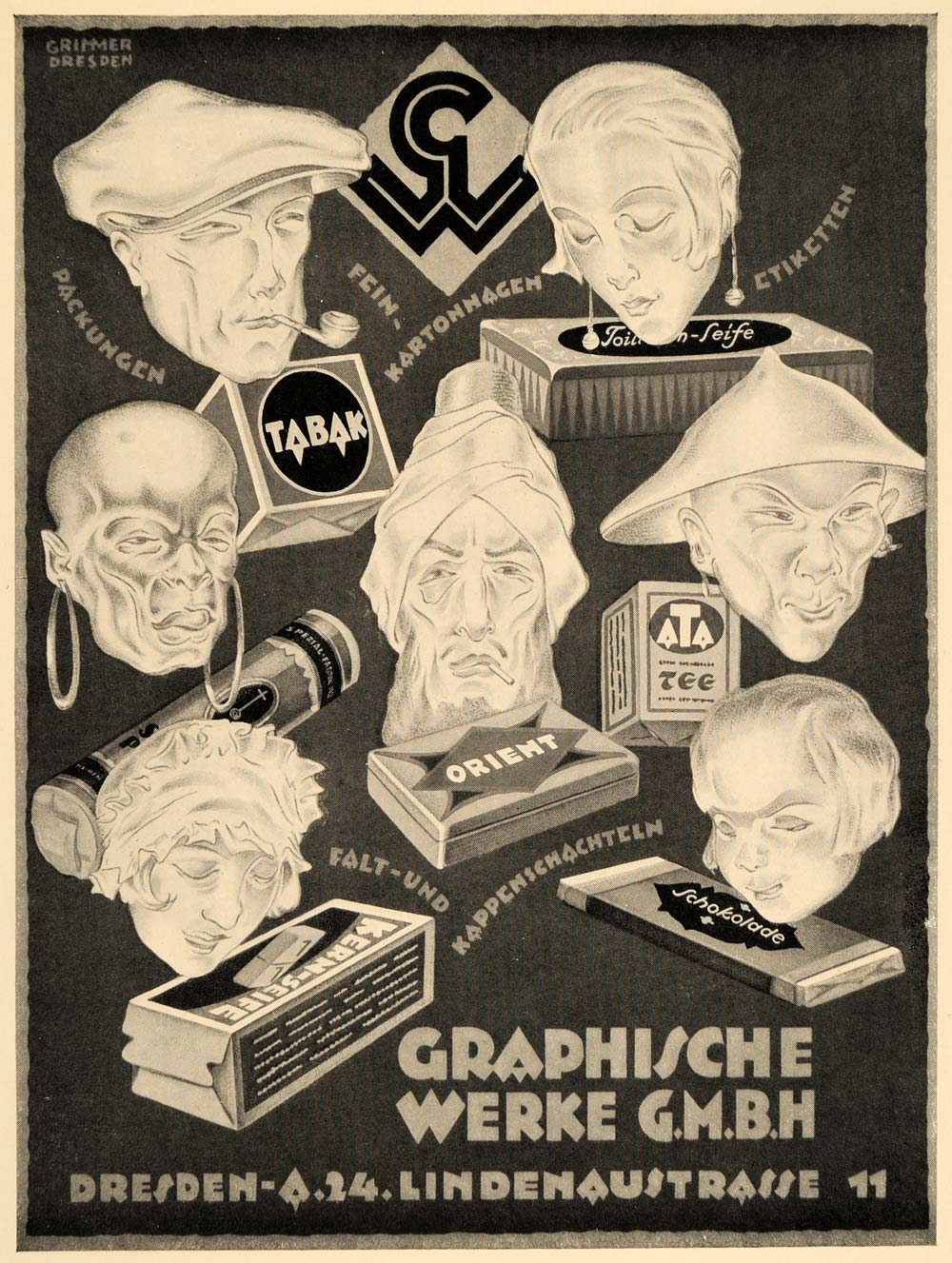 1926 Bruno Grimmer Graphische Werke Advertising Print ORIGINAL HISTORIC POS8A