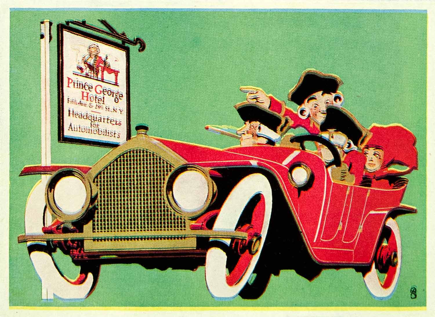 1924 Color Print Frederick G Cooper Prince George Hotel Automobile Car Art POS8B