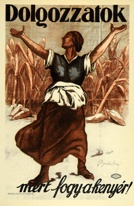 1959 Poster Erno Barta Hungary Hungarian Peasant Wheat - ORIGINAL POSA3