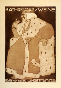 1926 Photogravure Ludwig Hohlwein King Wine Kathreiner Weine German Poster Ad