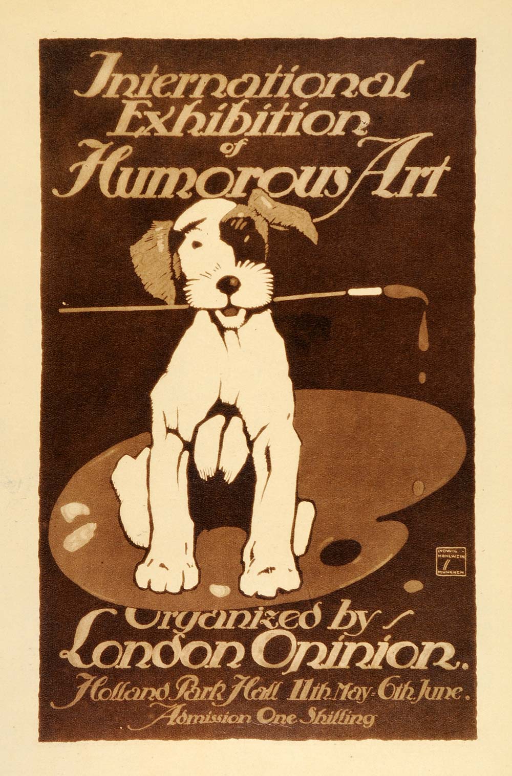 1926 Photogravure Hohlwein Dog Paintbrush Humorous Art Exhibition Poster Ad