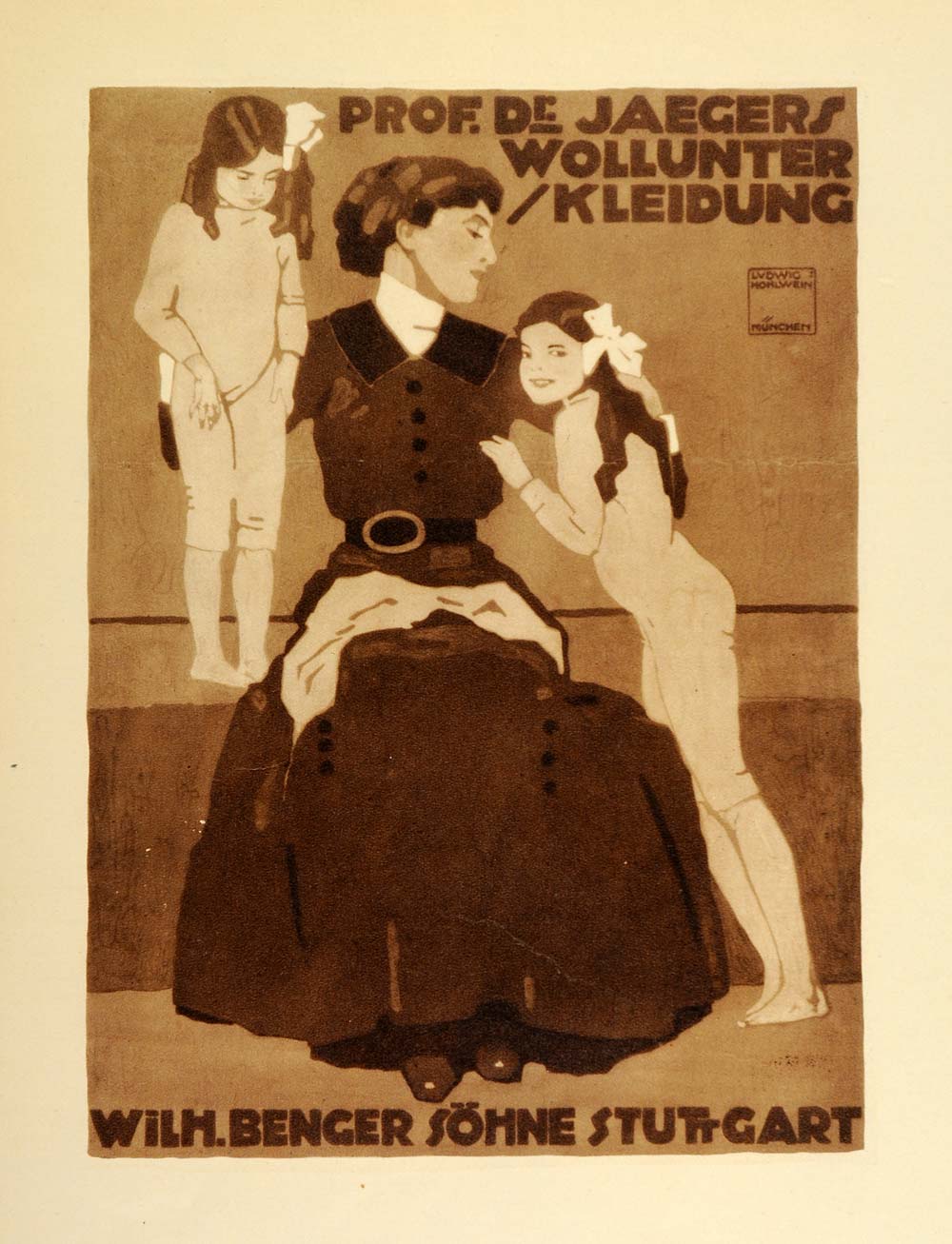 1926 Photogravure Hohlwein Poster Art Ad Dr. Jaegers Wollunter Kleidung Children