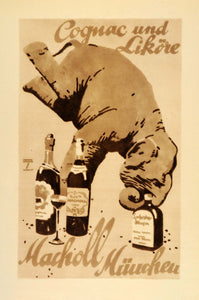 1926 Photogravure Ludwig Hohlwein Macholl Cognac Circus Elephant Poster Art Ad